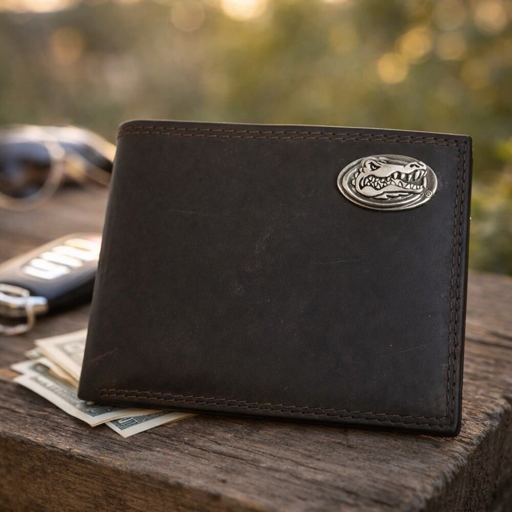 Florida Gators Leather Bifold Wallet NCAA Mens College Football Fan Gift Slim ID